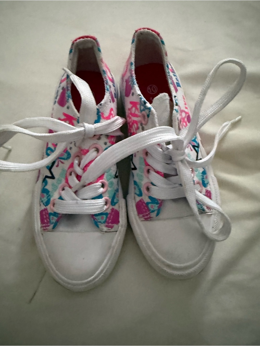 Women's White Canvas Sneakers with Pink & Teal Graffiti Print